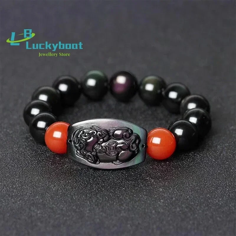Natural Rainbow Eye Obsidian Single Money Hand Bracelet Color Diamond 10-16mm Men and Women Single Circle Hand String bracelets