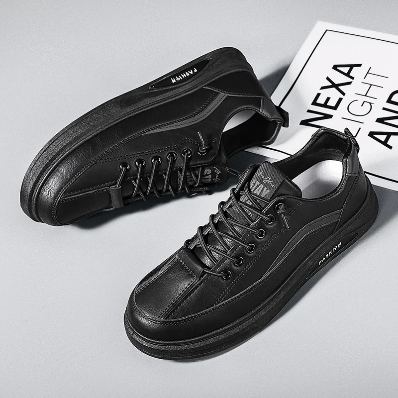 

Черные кроссовки на плоской подошве со шнуровкой, нескользящая летняя мужская обувь, новая дышащая водонепроницаемая классическая мужская обувь из мягкой кожи, повседневные лоферы