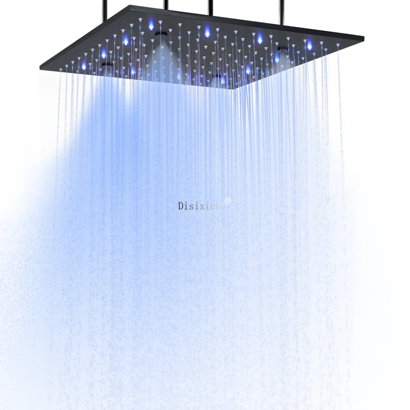 

Matte Black 16 inch 304 Stainless Steel LED Shower Head Bathroom Rain Mist LED Color Changing Shower Head