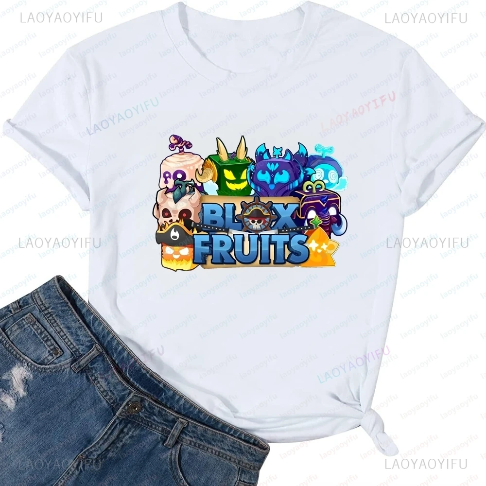 Game Blox Fruits Summer Trend Y2K Harajuku Short-Sleeved Men's and Women's Universal Shirt Pattern Large T-Shirt