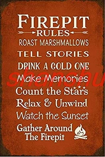 Kexle Tin Sign-Metal Sign Custom Personalized Firepit Rules 12X16 Inches Man Cave Chic Wall Decor Retro Metal Funny Living  sign
