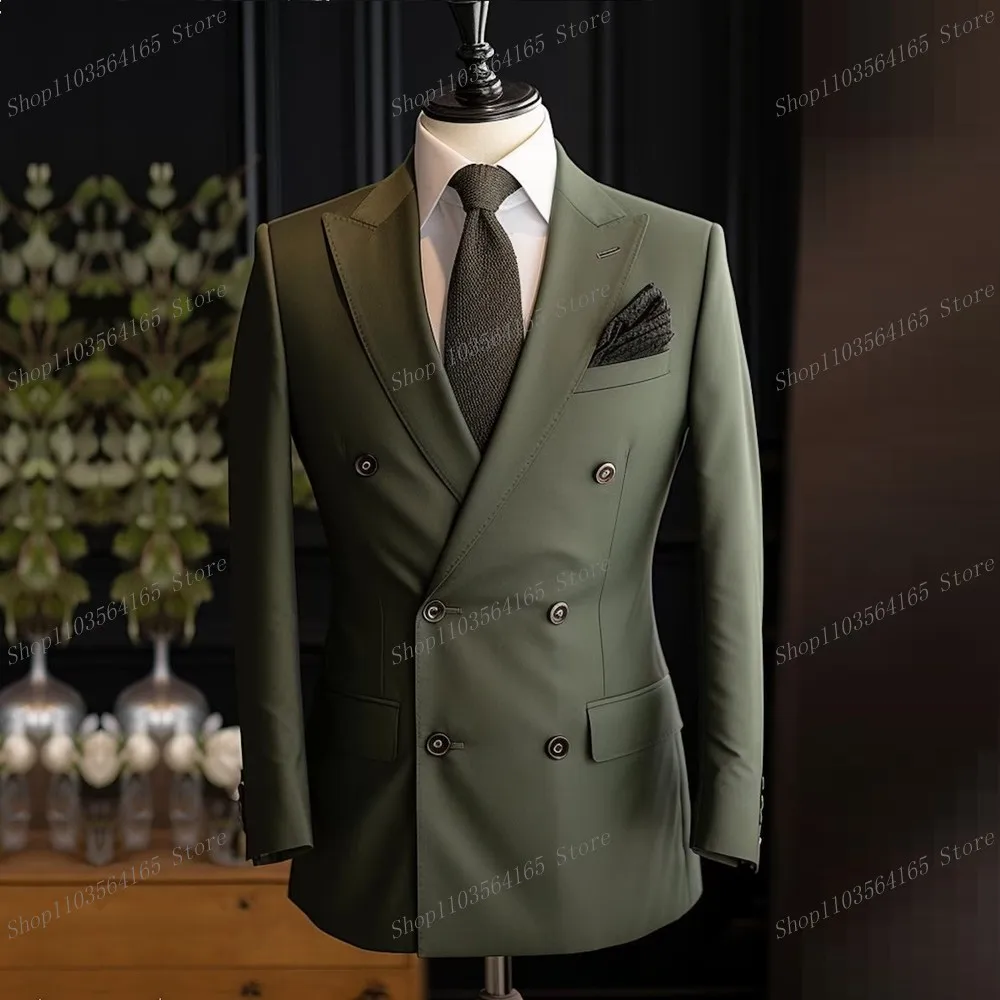 

New Army Green Men Blazer Business Formal Office Coat Casual Work Prom Single Jacket Wedding Party Fashion Male Suit A33