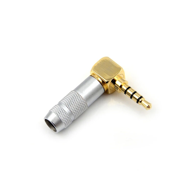 New 4 Pole Male Plug 3.5mm Angled Audio Connector Silver Stereo 3.5mm 4 Pole 90 Degree Repair Headphone Jack Plug Cable Solder