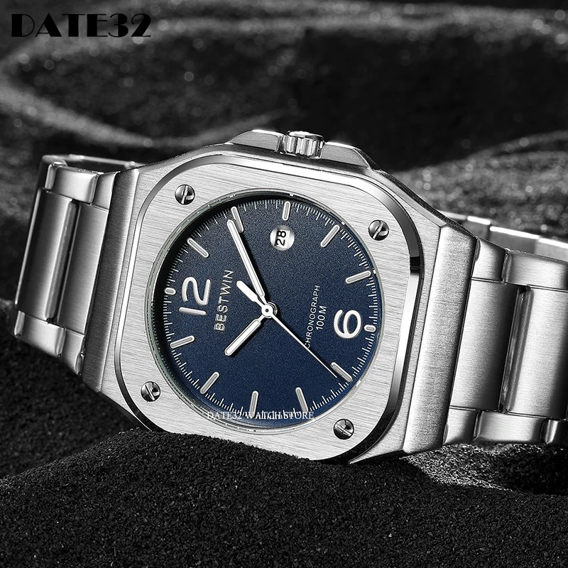 Montre-bracelet à quartz carrée pour homme, grand cadran, argent, or, noir, bleu, montres Reloj, nouveau style, homme d\'affaires, horloge de marque,