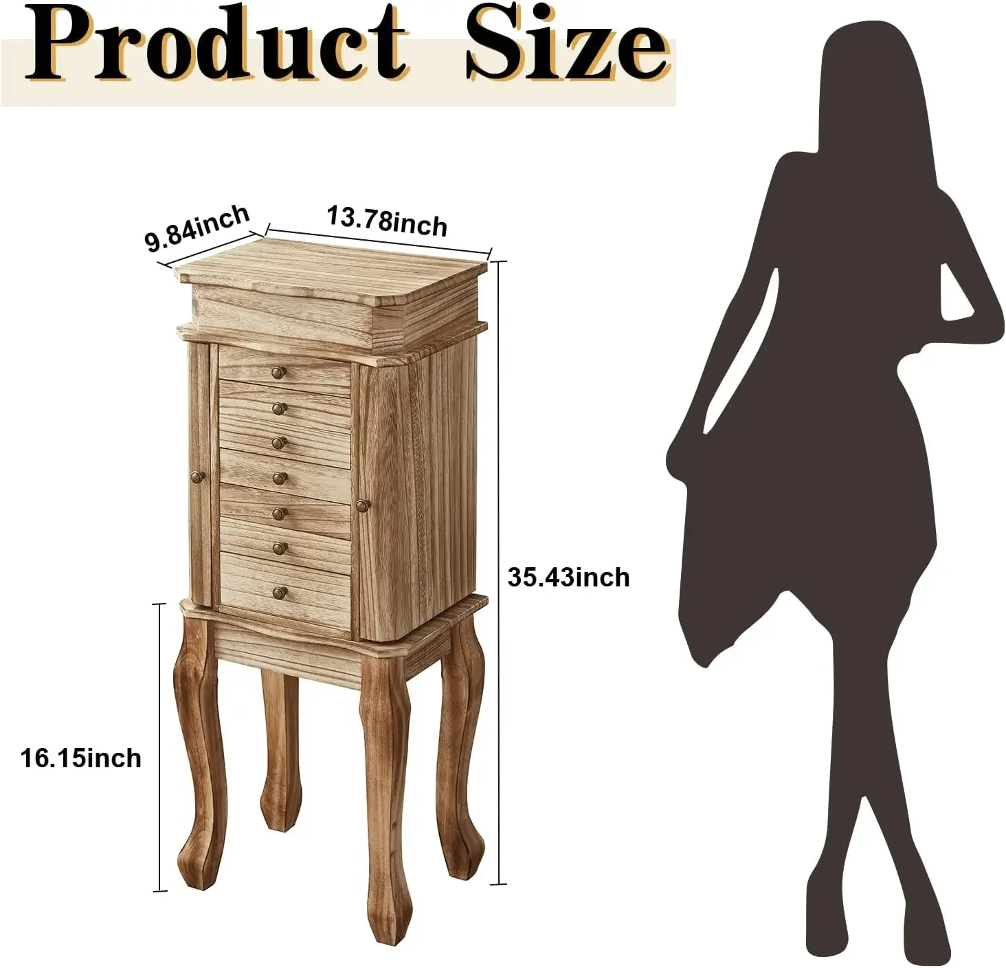 Standing Jewelry , 7 Drawers & 2 Side Doors Jewelry  Cabinet Standing with Top Flip Makeup Mirror