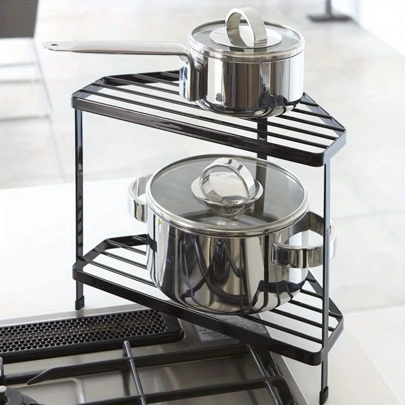 2 Layer Triangle Corner Shelf Multipurpose Storage Holder Cookware Seasonings Rack Counter Storage Stand Home Kitchen Organizer