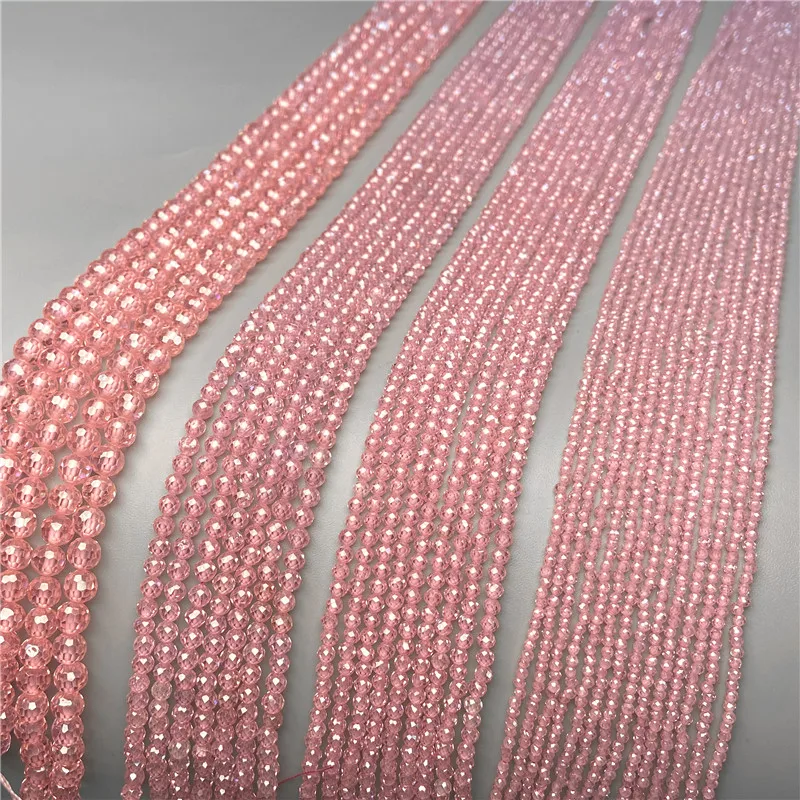 Natural Pink Rose Quartz Zircon Faceted Stones Beads Shiny Loose Bead Handmade Necklace Bracelet Diy Jewelry Making