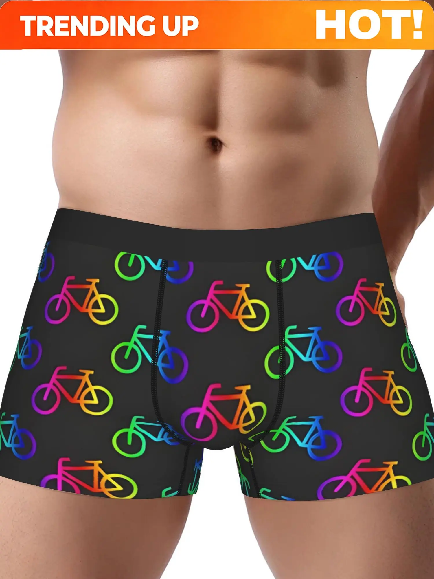 Bike Rainbow Men'S Boxer Briefs - Vibrant Multi-Color Bicycle Print, Stretchy Polyester Fabric, Comfort Fit Underwear for Casual