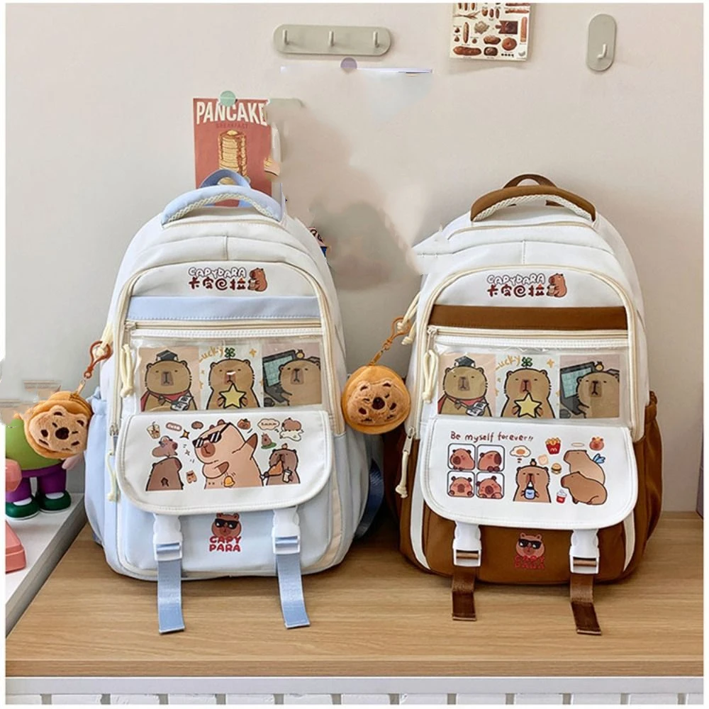 New Cartoon Capybara Backpack Waterproof Pattern Shoulder Bags Large Capacity Secondary Book Bag