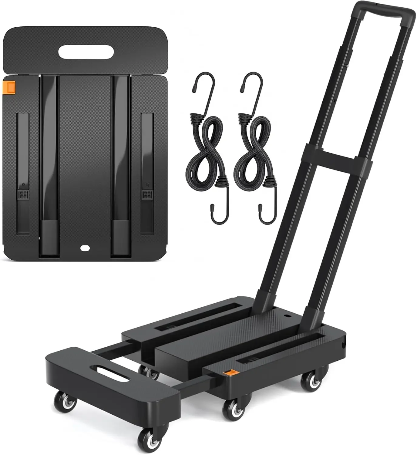 Folding Hand Truck Dolly Utility Cart with 6 Wheels & 2 Elastic Ropes for Luggage Travel Moving Shopping Airport Office Use