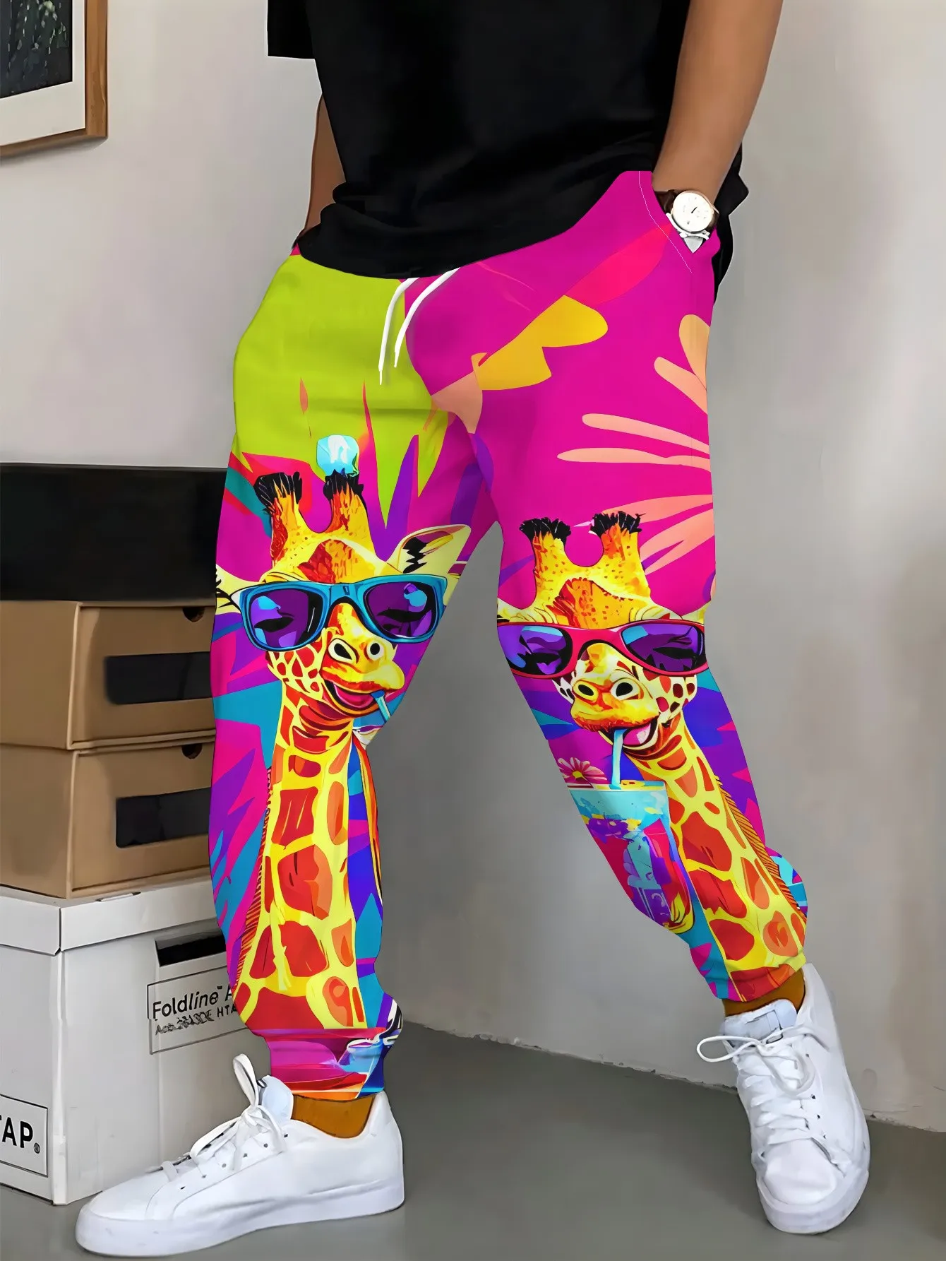 2026 Autumn/Winter New Street Hip Hop Fashion Casual Comfortable Versatile 3D Giraffe Pattern Printed Men's Pants