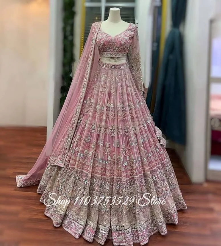 Customized Blush Pink Exquisite Indian Bridal Gown Luxurious Crystal Indian Sari Indian Lehenga Choli Bollywood Bridal Lehenga