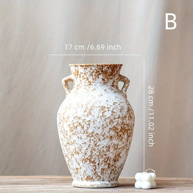 Ceramic Decorative Floral Vase | Pottery Country Cottage Vase | Home Decor White Vase | Suitable for Table Living Room, Bathroom