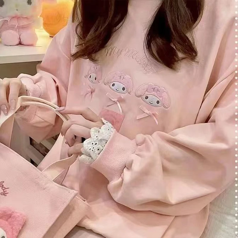 Cinnamoroll Long-Sleeved Hoodie Kawaii Sanrio My Melody Anime Top Female Girl Heart Cartoon Cute Clothes Students Gift for Kids
