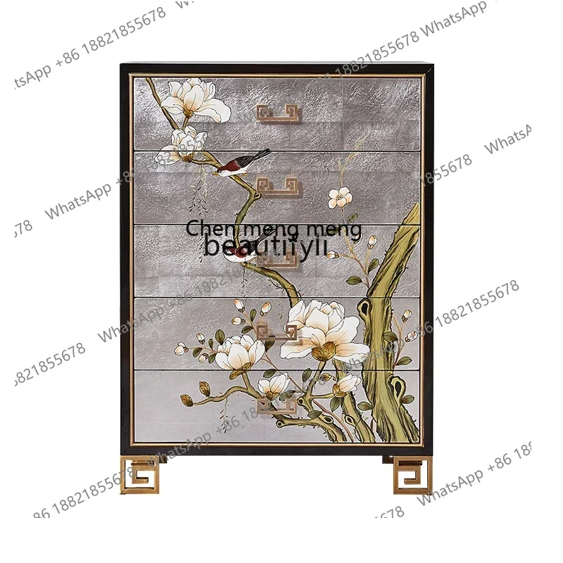 

xz1New Chinese Hand-Painted Light Luxury Multi-Drawer Decorative Locker Doorway Hallway Solid Wood Silver Foil Paint