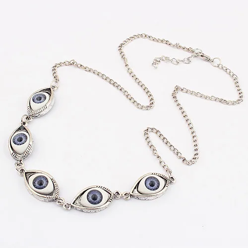 Vintage Punk Evil Eye Necklaces 5pcs Blue Eyeball Connect Exaggeration Multiple Dense Evil Eyes Necklace