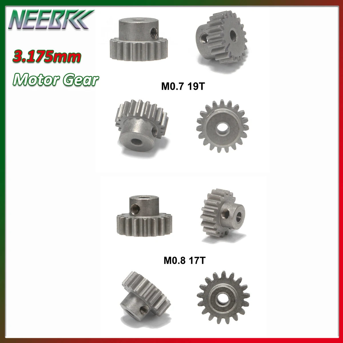NEEBRC M0.7 19T M0.8 17T Motor Gear 3.175mm Metal Pinion for RC Car On-road Vehicle Off-road Model Toy Brushless Brushed Parts