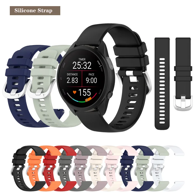 Silver Buckle Silicone Strap 20mm Band For Garmin Forerunner 165 / 245 / 645 Music / 158 / Vivoactive 3 5