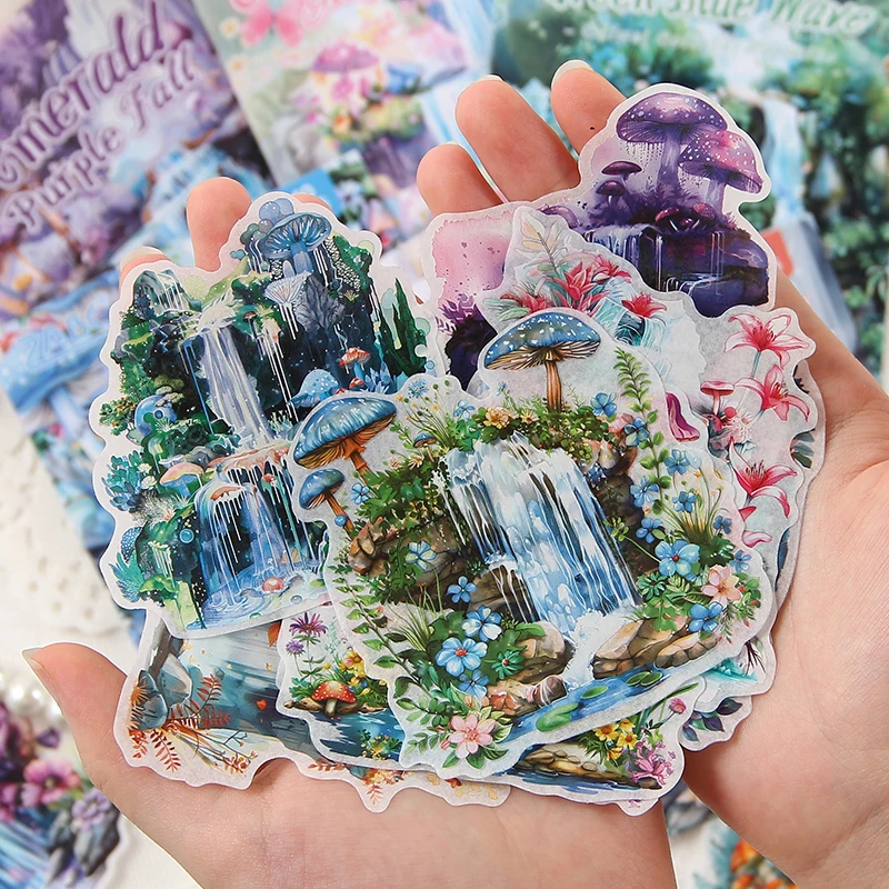 Mr.Paper 2 Packs PET Stickers, Fairy Garden Waterfall Mushroom Aesthetic Stickers for Journal Scrapbooking DIY