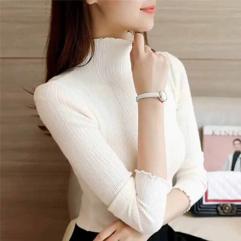 Tee Black Tshirt Turtleneck Slim Clothing Plain Top For Women 2024 Woman T-shirt White With Sleeves Offer Korean Style Goth Xxl