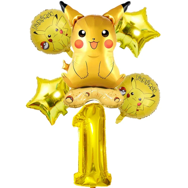 6pcs Cartoon Pokemon Pikachu aluminum foil balloon for childrens party Charmander Squirtle Bulbasaur birthday balloon decoration