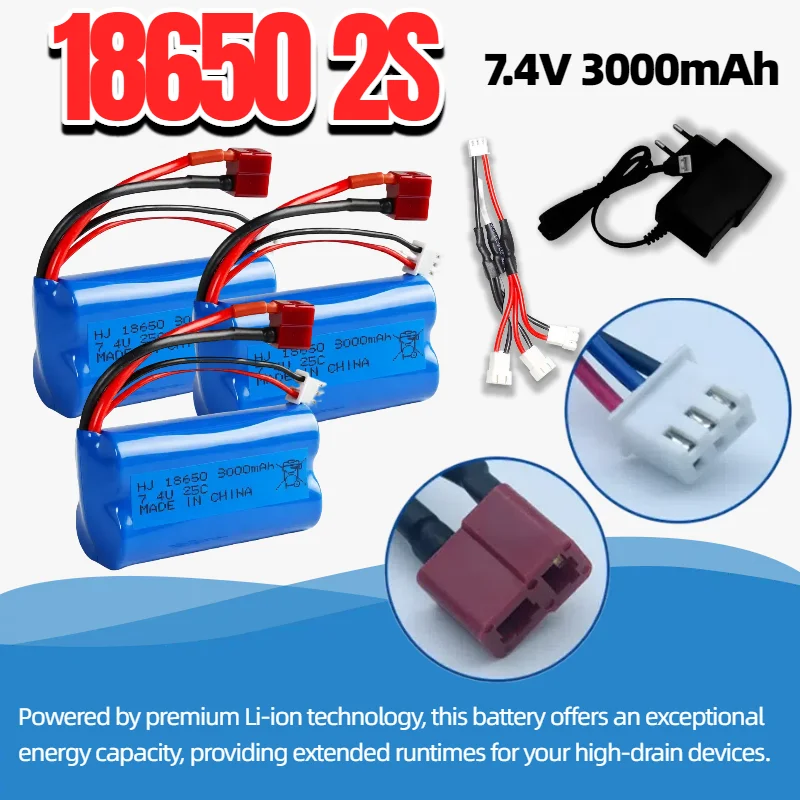 7.4 فولت 3000 مللي أمبير 2S 18650 ليثيوم أيون بطارية قابلة للشحن ل W-ltoys 10428 12428 12423 144001 124017 124019 RC قطع غيار السيارات