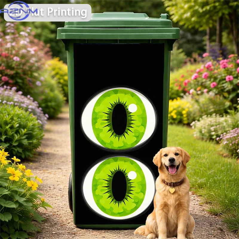 Trash Can Sticker Double Green Pupil Mirror Image Themed Design Self-Adhesive Wall Decal Wallpaper for Kitchen Trash Can Decor