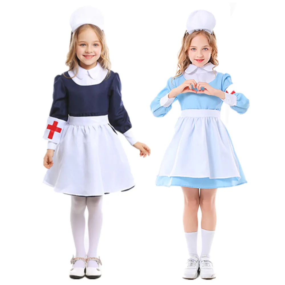 

Аниме милый костюм японской медсестры для девочек, платье для косплея, детские сценические костюмы на Хэллоуин, фартук, платье горничной