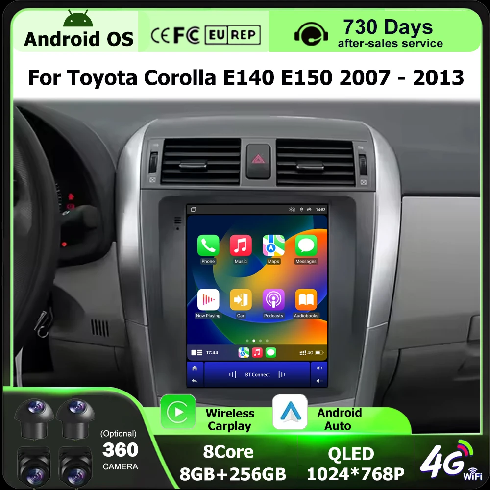 Android 16 Auto For Toyota Corolla E140 E150 2007 2008 2009 2010 - 2013 Car Radio Multimedia Video Player GPS Carplay 9.7 Inch