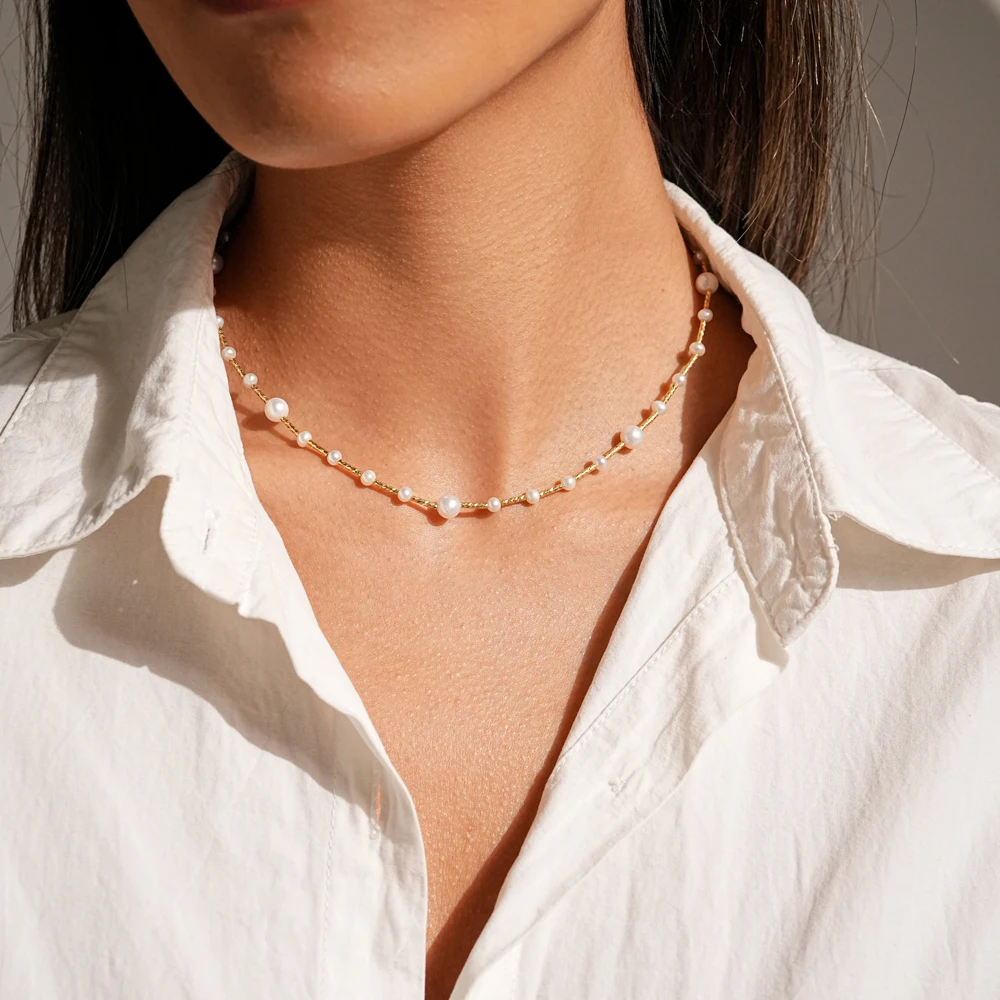 Dainashi AAAA Quality Near Round Freshwater Pearl Necklaces for Women 38cm 4cm Extend Chain Adjustable Necklaces Jewelry Gift