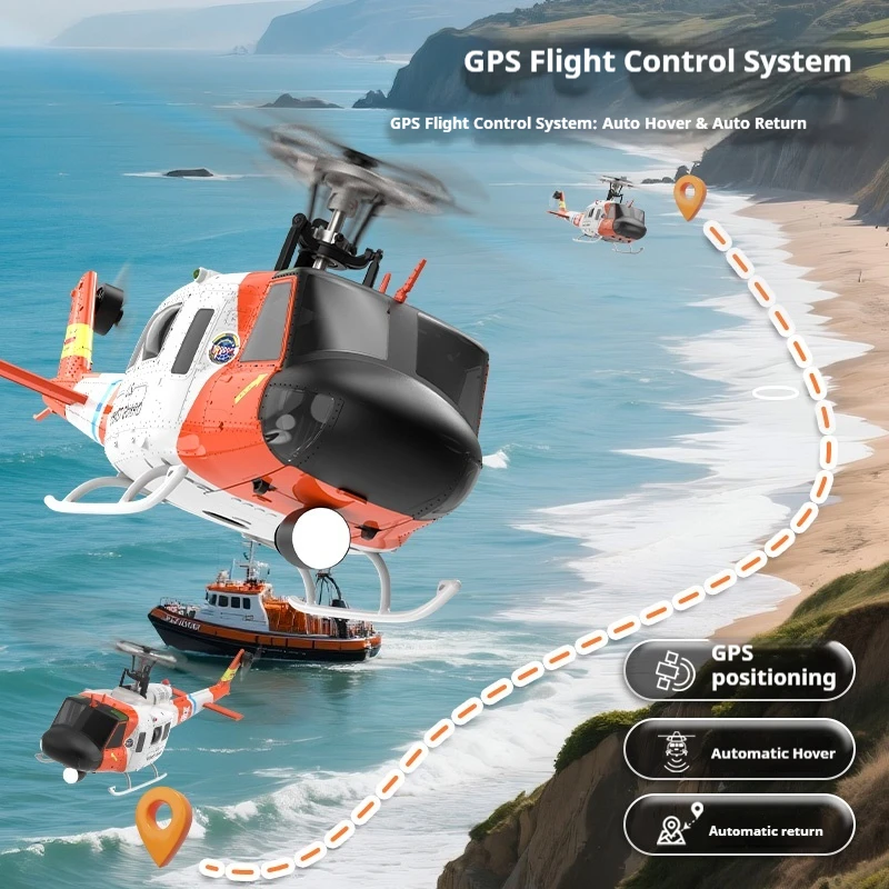 

Yuxiang F07UH-1 Huey helicopter with GPS remote control model shows off its multi-mode structure and high-precision flying toy.