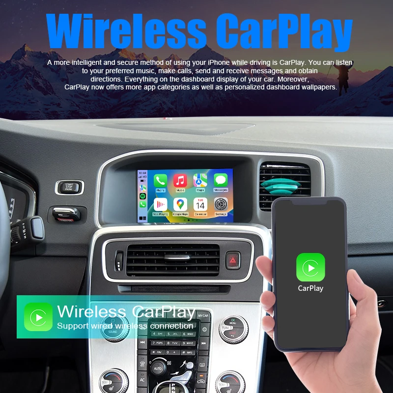CarPlay اللاسلكي لفولفو 7 ''S60 S80 XC60 V60 V40 S60L 2015-2019 سيارة اللعب أندرويد صندوق السيارات مرآة الرؤية الأمامية كاميرا خلفية