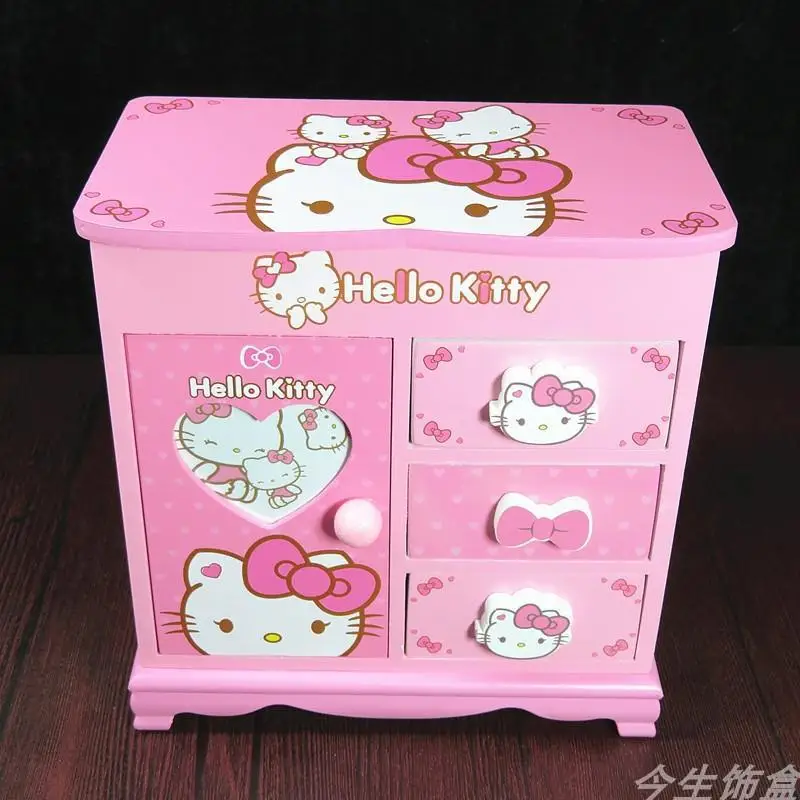 Castle Princess Wooden Sanrio Jewelry Box Pink Hellokitty Wooden Material Storage Box Handcrafted Kid Student Girl Birthday Gift