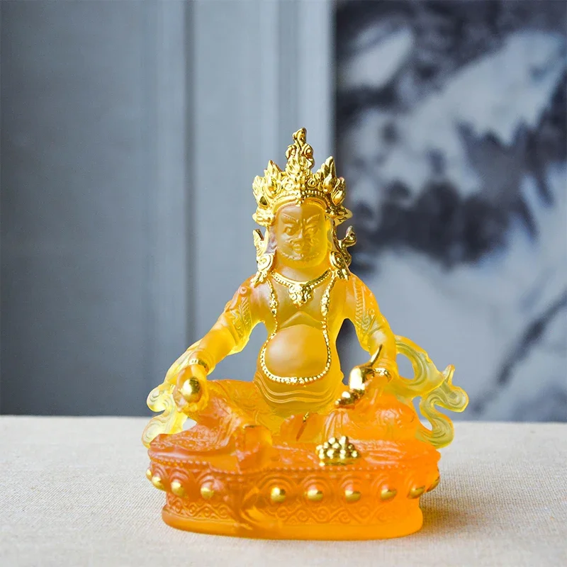 H14.5cm Gold Plated Resin Tibetan Buddhist  Yellow Jambhala/Tsanbala  Statue Cratfs Living Room Decoration FENG SHUI