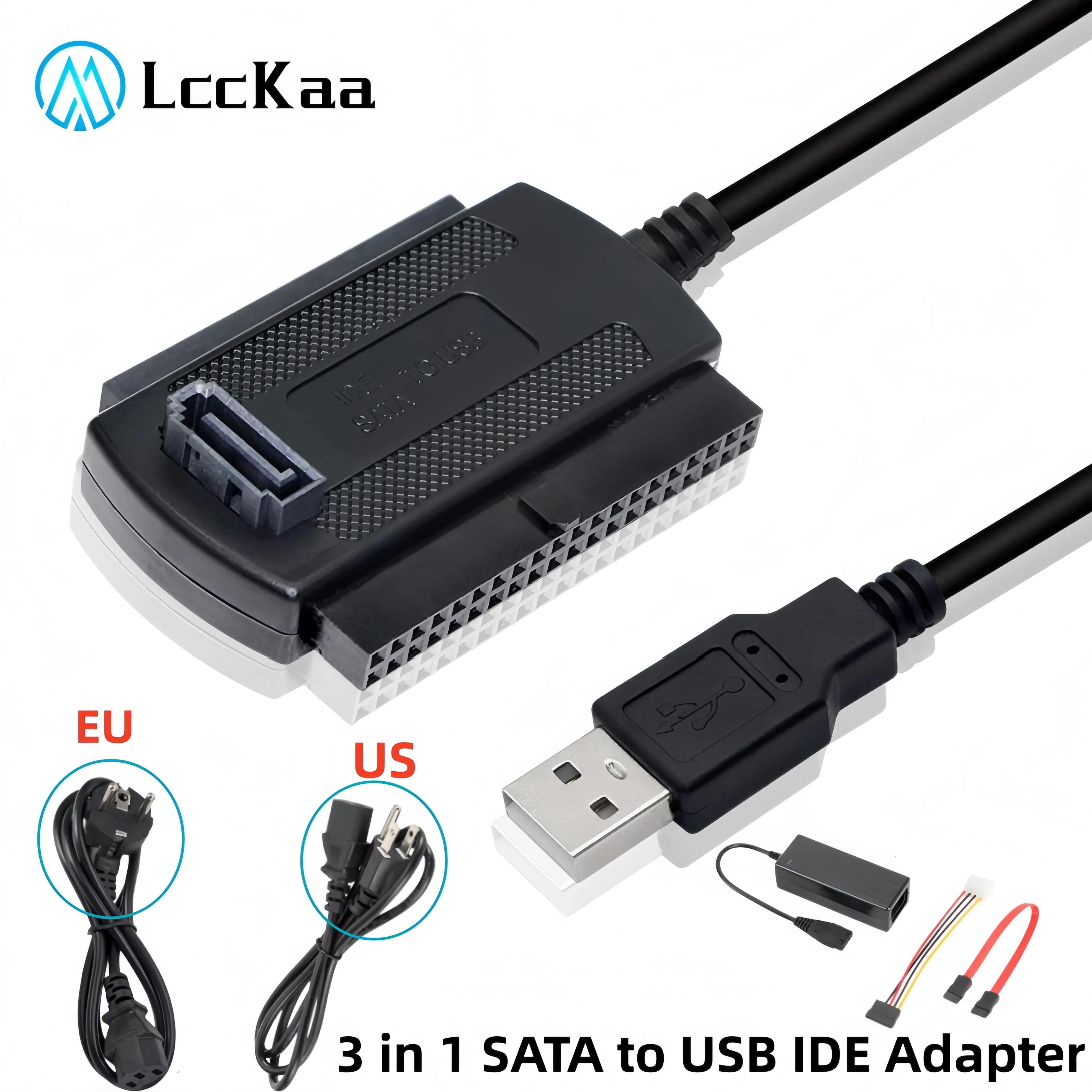 LccKaa 3 in 1 SATA to USB IDE Adapter USB 2.0 IDE SATA 5.25 S-ATA 2.5 3.5 Inch Hard Drive Disk HDD Adapter Cable for PC Laptop