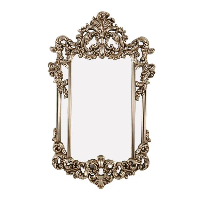 European-style French vintage carved bathroom mirror, bedroom makeup mirror, living room wall-mounted decorative mirror