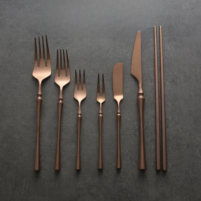 

Retro Rose Gold 304 Stainl Steel Western Dining Utensils Set Small Waist Simple Pasta Knife Fork Ele Dinnerware