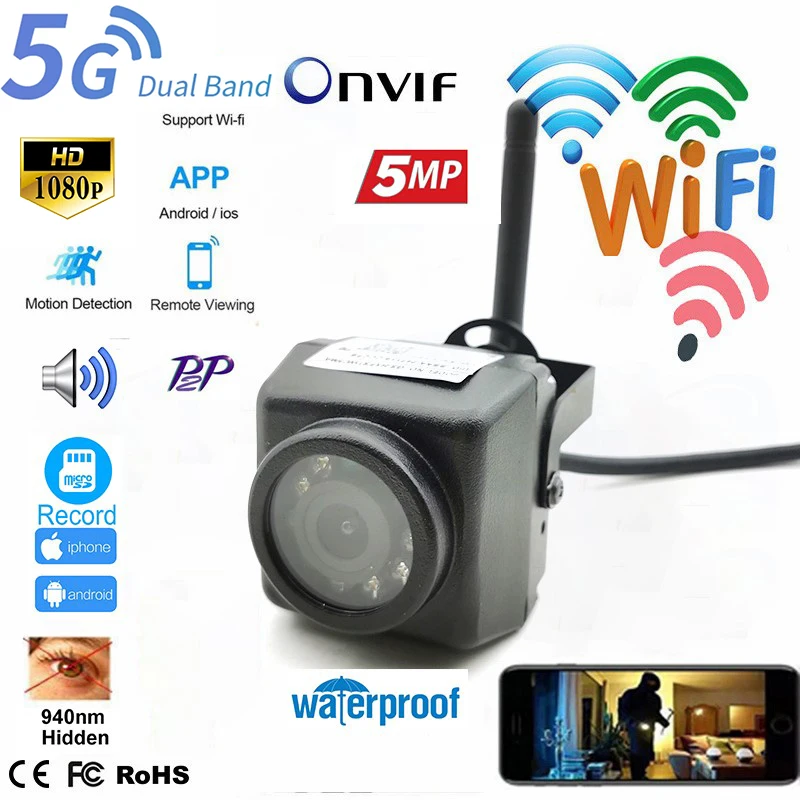 2.4G 5G Wifi 940nm IR 1080P 5MP IP Camera 2MP Wireless Camera Security Surveillance CCTV Cam Audio For Bird Nest Watch