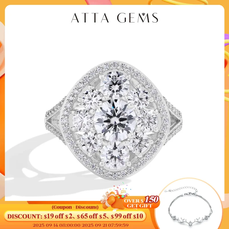 

ATTAGEMS 3.38CTW Round Cut Moissanite Rings for Women S925 Silver 18K Gold Plated Handmade Wedding Bride Fine Jewelry Gifts New