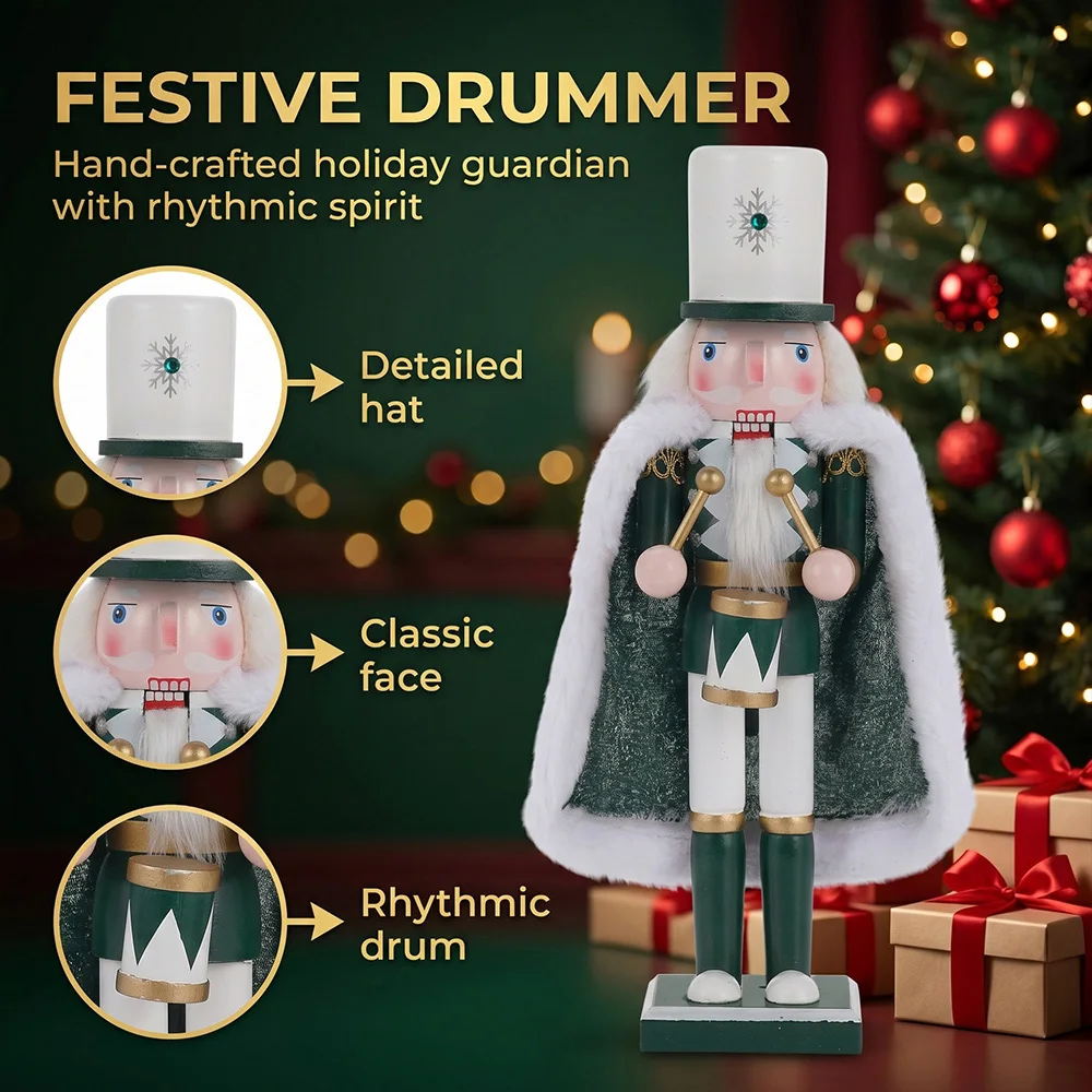 30CM Nutcracker Miniature Wooden Nutcracker Puppet Ornament Desktop Decoration Cloak Walnut Soldier Christmas Home Decoration