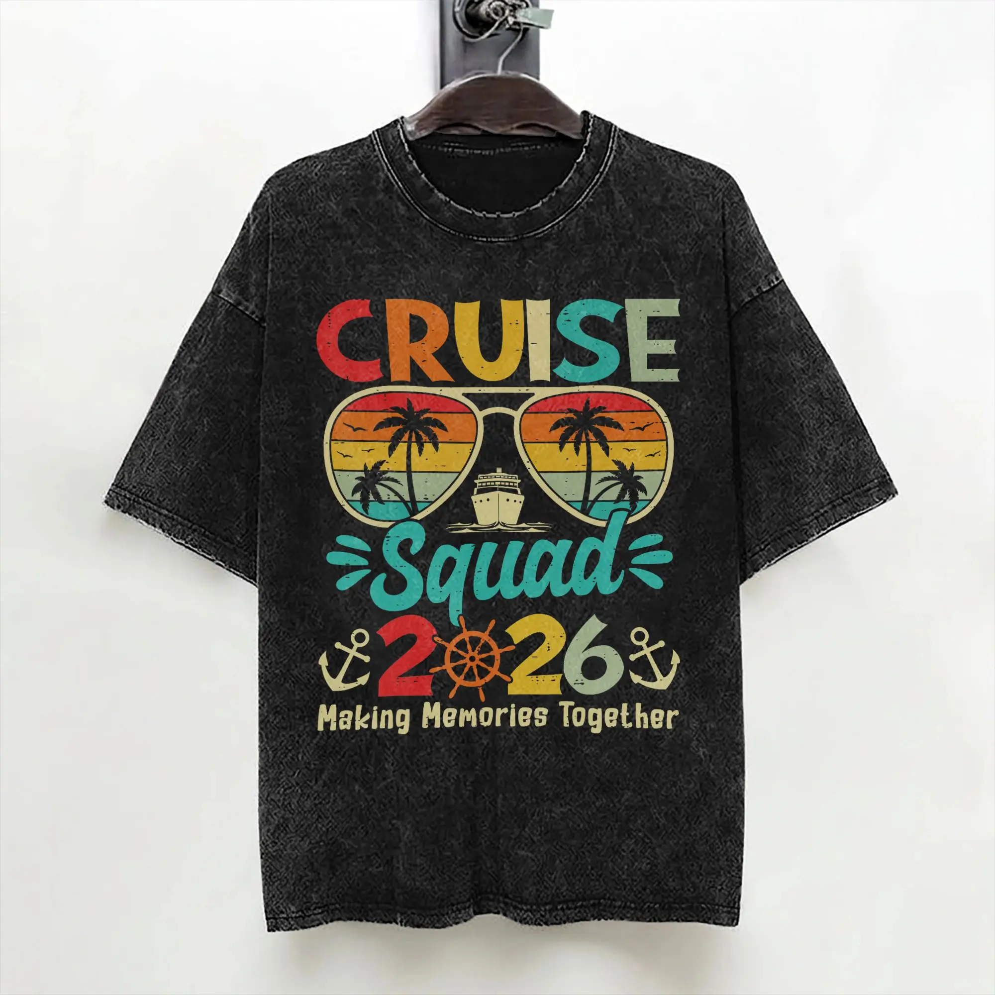 Cruise Squad 2026 Summer Vacation Matching Family Cruise T Shirts Washed Short Sleeve T-Shirt Men Women Streetwear Graphic Tees