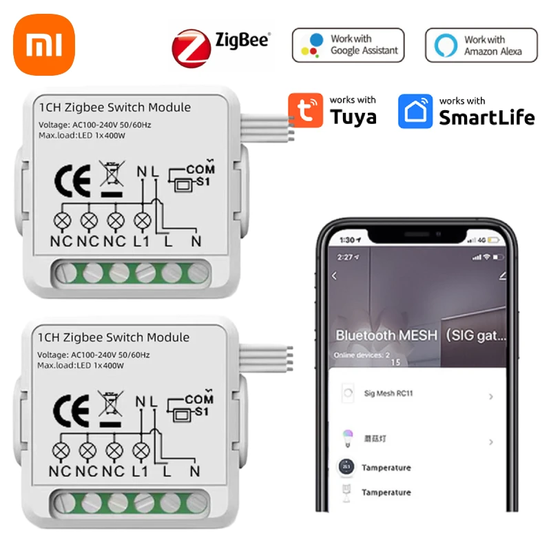 

Xiaomi Tuya ZigBee 3.0 Switch Module Smart Home DIY Breaker 1 2 3 4 Gang Supports 2 Way Control Works With Alexa Google Home