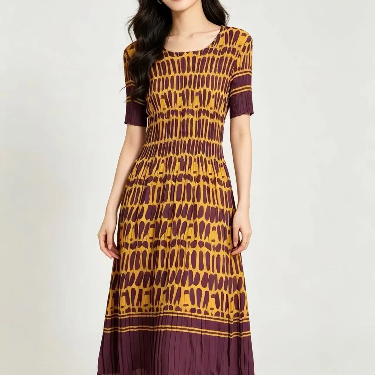 

Pleated Summer Fashion Middle-aged Mom Large Size Loose Skinny Skirt summer dress women 2026