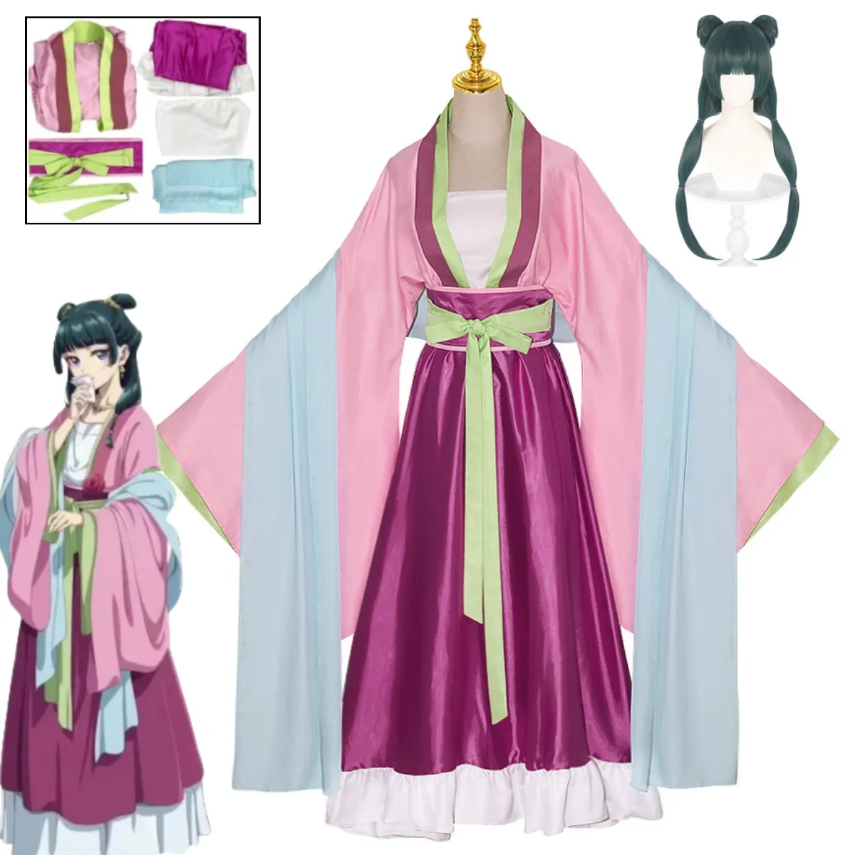 

Anime The Apothecary Diaries Maomao Cosplay Costume Pink Hanfu Ancient Dress Halloween Party Performance Costume