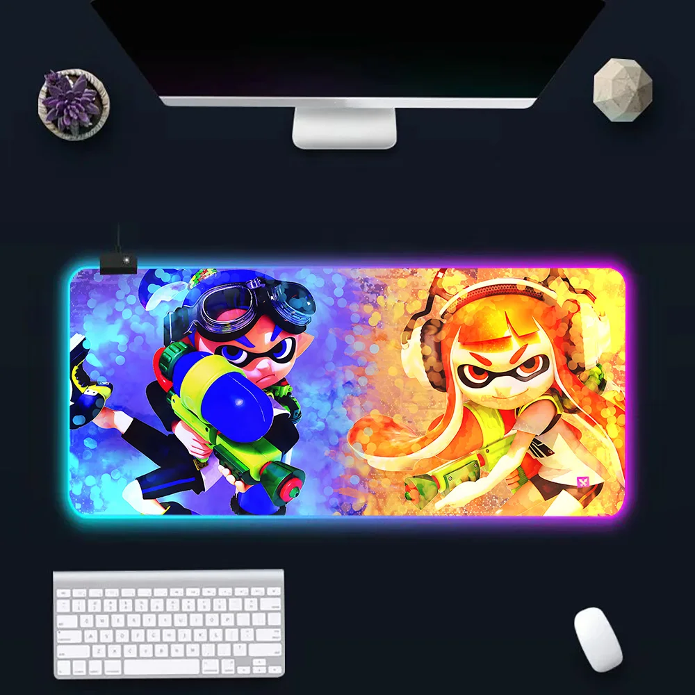 Game Splatoon Art RGB Pc Gamer Keyboard Mouse Pad Mousepad LED Glowing Mouse Mats Rubber Gaming Computer Mausepad