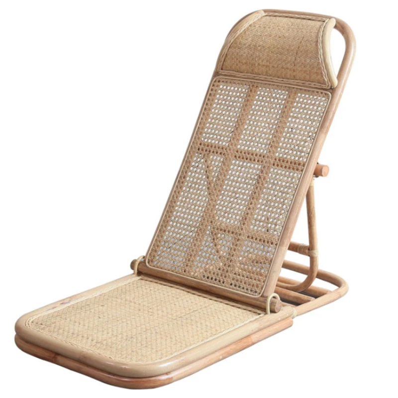 

High-back natural rattan outdoor leisure beach folding chair garden patio rest real rattan backrest folding chair