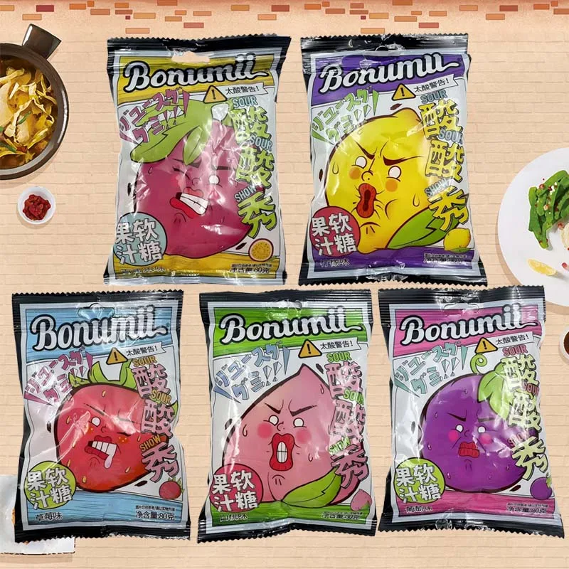 Bonumii Sour Show Juice Gummy, 2.28oz (80g)*2 Packs, Sour Sand Fruit Candy, Sour Candy, Gummy Candy
