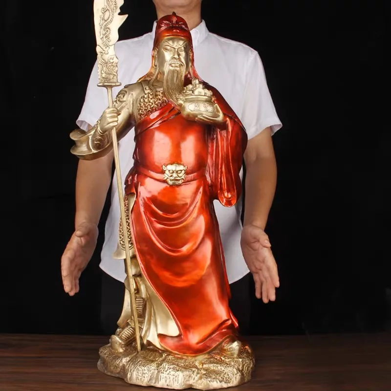 69CM huge 2023 HOME Company TOP decoration exorcise evil spirits Recruit money wealth COPPER GUAN GONG God of fortune statue