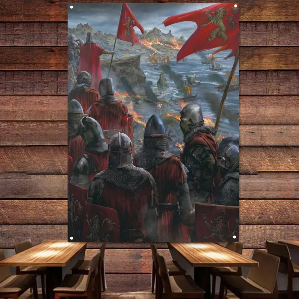 Masonic Knights Templar Flag Wall Hanging Painting Vintage Crusades Banner Wall Art Poster and Prints Wall Decor Art Tapestry 1