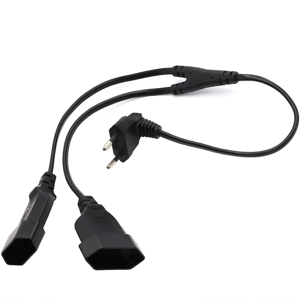 0.5M Europea 90 Degree Male Plug to Dual Female Socket Power Extension Cable 2 Ways Outlet EU 2 Prong M/F Power Splitter Cable